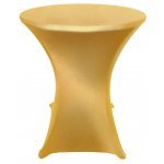 Spandex Cocktail Tablecloth Round 24 x 30 on Wood Table Metallic Gold