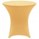 Spandex Cocktail Tablecloth Round 32 x 30 on 30 x 30 Wood Table - Champagne