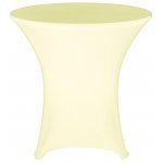 Spandex Cocktail Tablecloth Round 32 x 30 on 30 x 30 Wood Table - Ivory