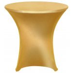 Spandex Cocktail Tablecloth Round 32 x 30 on 30 x 30 Wood Table - Metallic Gold