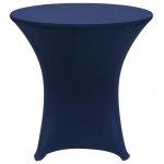 Spandex Cocktail Tablecloth Round 32 x 30 on 30 x 30 Wood Table - Navy Blue