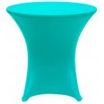 Spandex Cocktail Tablecloth Round 32 x 30 on 30 x 30 Wood Table - Turquoise