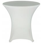 Spandex Cocktail Tablecloth Round 32 x 30 on 30 x 30 Wood Table - White
