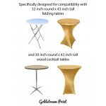 Spandex Cocktail Tablecloth Round 32 x 43 Compatible Tables Metallic Gold