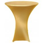 Spandex Cocktail Tablecloth Round 32 x 43 on 30 x 42 Wood Table Metallic Gold