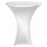 Spandex Cocktail Tablecloth Round 32 x 43 on 30 x 42 Wood Table Metallic Silver