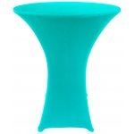Spandex Cocktail Tablecloth Round 32 x 43 on 30 x 42 Wood Table Turquoise