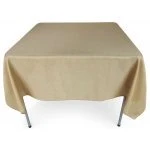 Burlap Polyester Faux Jute Tablecloth 60 x 60 Partial Drop Side Natural Brown